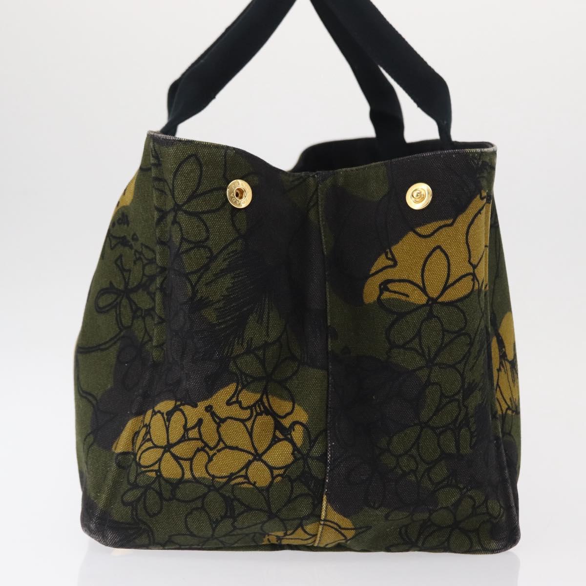 PRADA Camouflage Canapa GM Tote Bag Canvas Khaki Gold Auth 165063