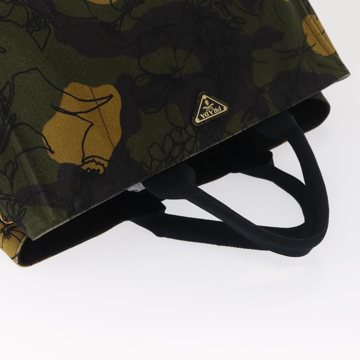 PRADA Camouflage Canapa GM Tote Bag Canvas Khaki Gold Auth 165063