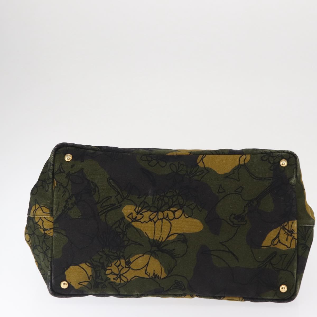 PRADA Camouflage Canapa GM Tote Bag Canvas Khaki Gold Auth 165063