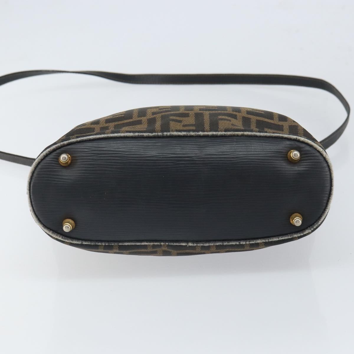 FENDI Zucca Canvas Hand Bag 2way Black Brown gold Auth 165068