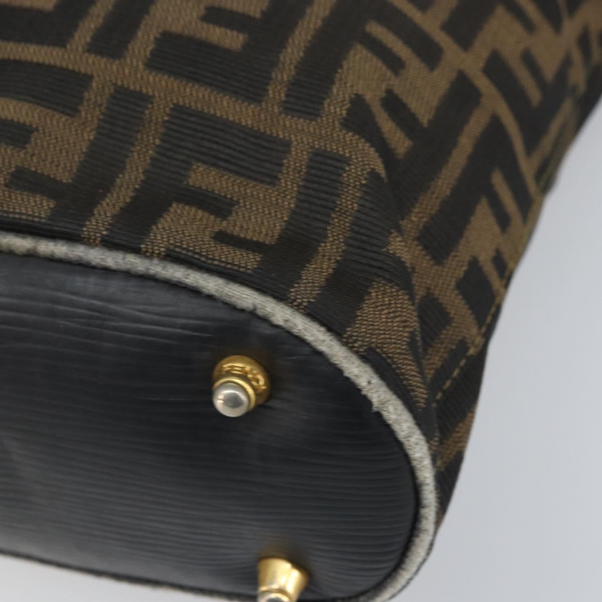 FENDI Zucca Canvas Hand Bag 2way Black Brown gold Auth 165068