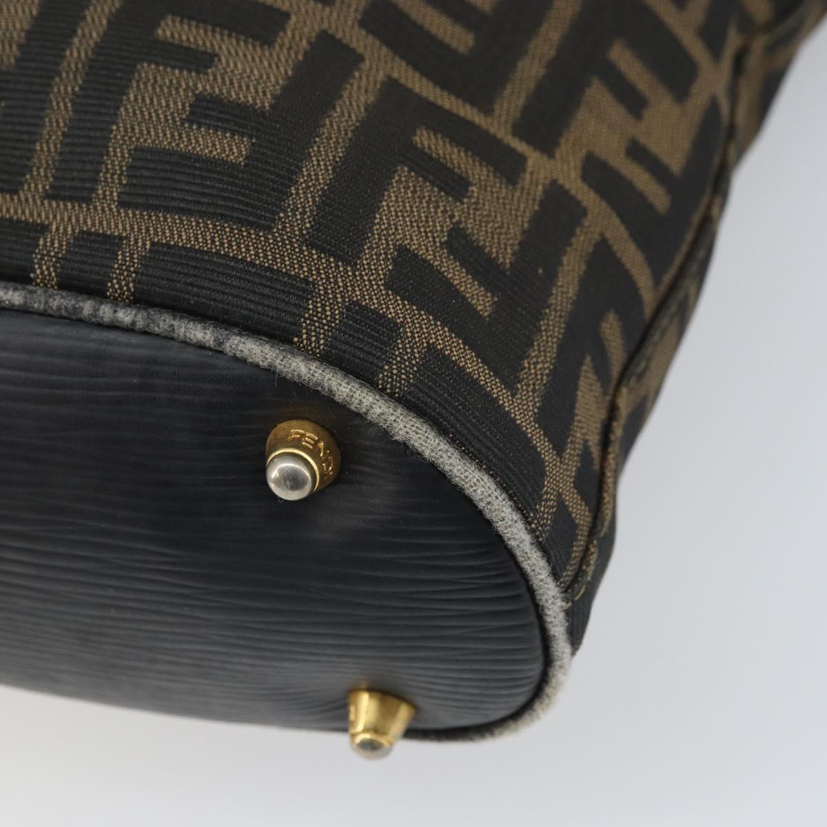FENDI Zucca Canvas Hand Bag 2way Black Brown gold Auth 165068