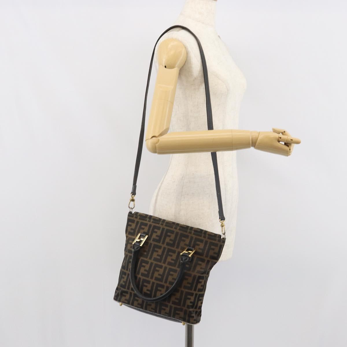 FENDI Zucca Canvas Hand Bag 2way Black Brown gold Auth 165068