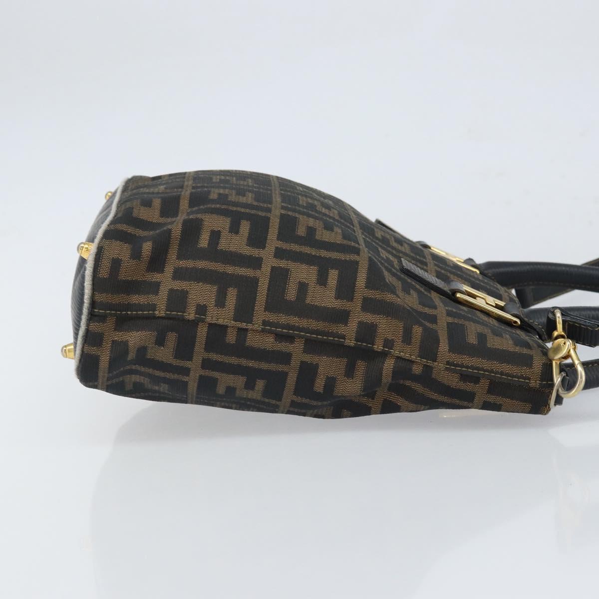 FENDI Zucca Canvas Hand Bag 2way Black Brown gold Auth 165068
