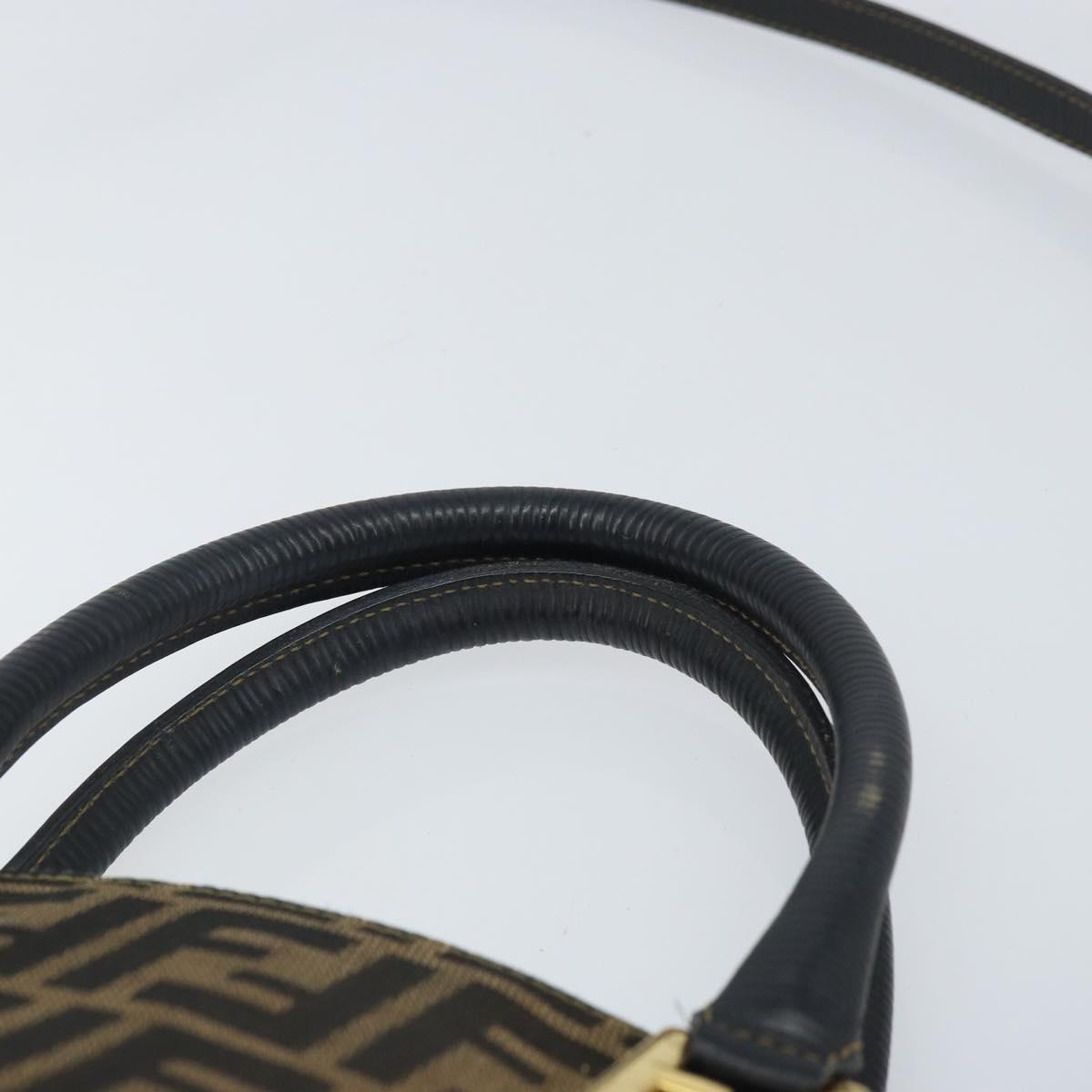 FENDI Zucca Canvas Hand Bag 2way Black Brown gold Auth 165068