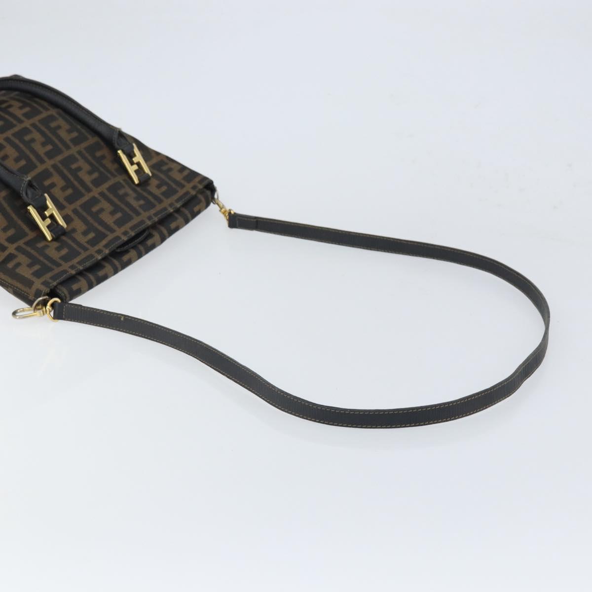 FENDI Zucca Canvas Hand Bag 2way Black Brown gold Auth 165068