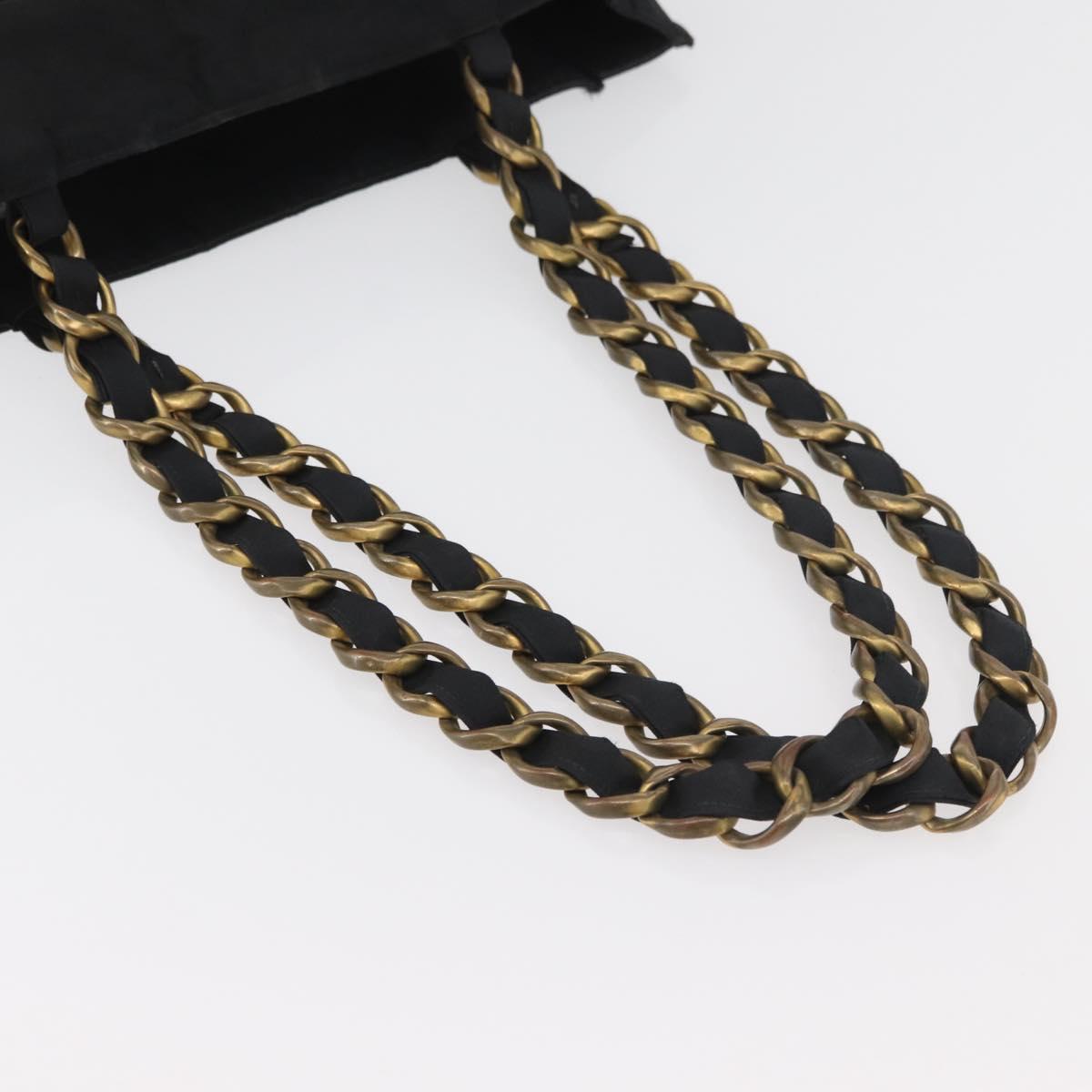 CHANEL COCO Mark Chain Tote Bag Nylon Black Gold CC Auth 165069