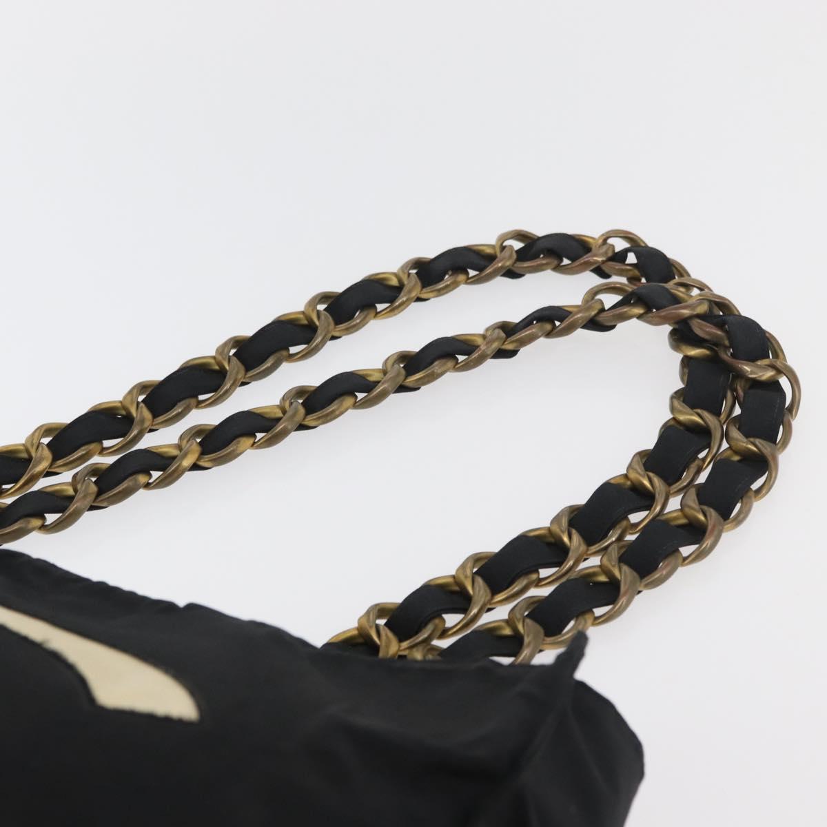 CHANEL COCO Mark Chain Tote Bag Nylon Black Gold CC Auth 165069