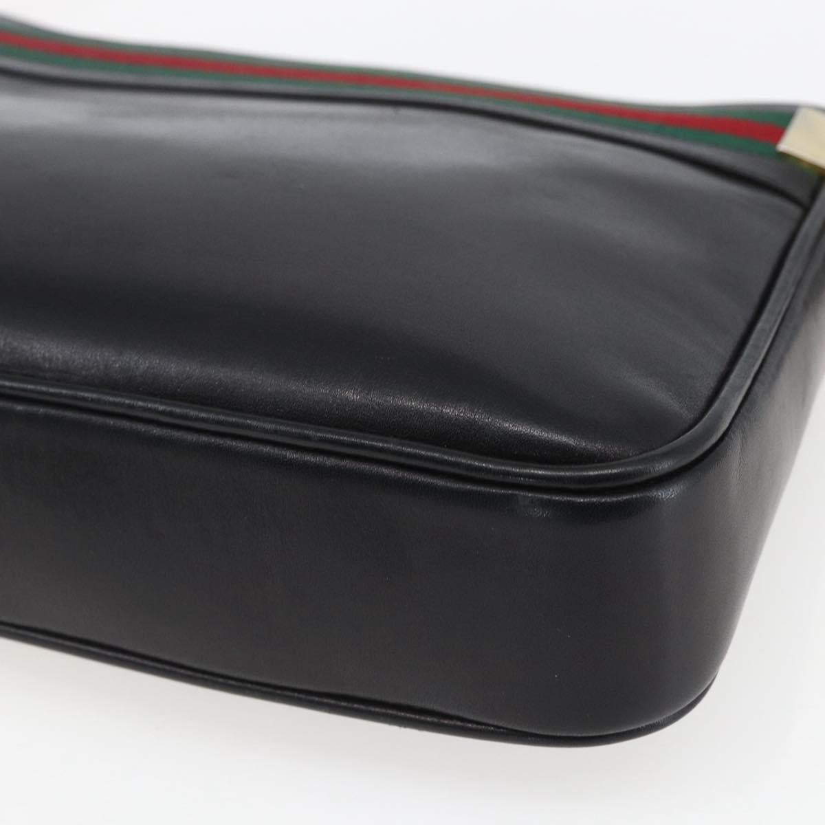 GUCCI Web Sherry Line Shoulder Bag Leather Black Red Green Auth 165070V