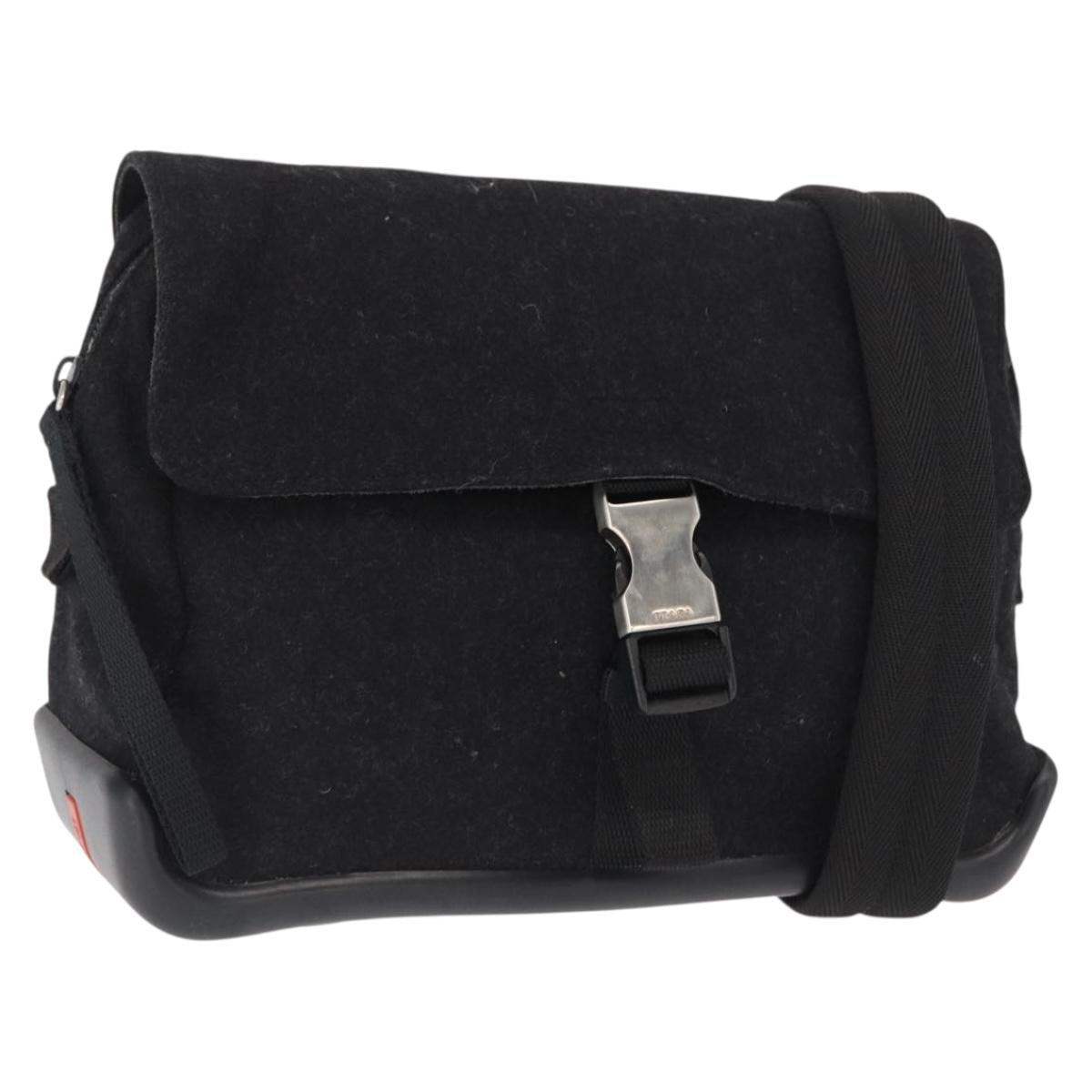 PRADA Sports Shoulder Bag Wool Black Silver Auth 165073