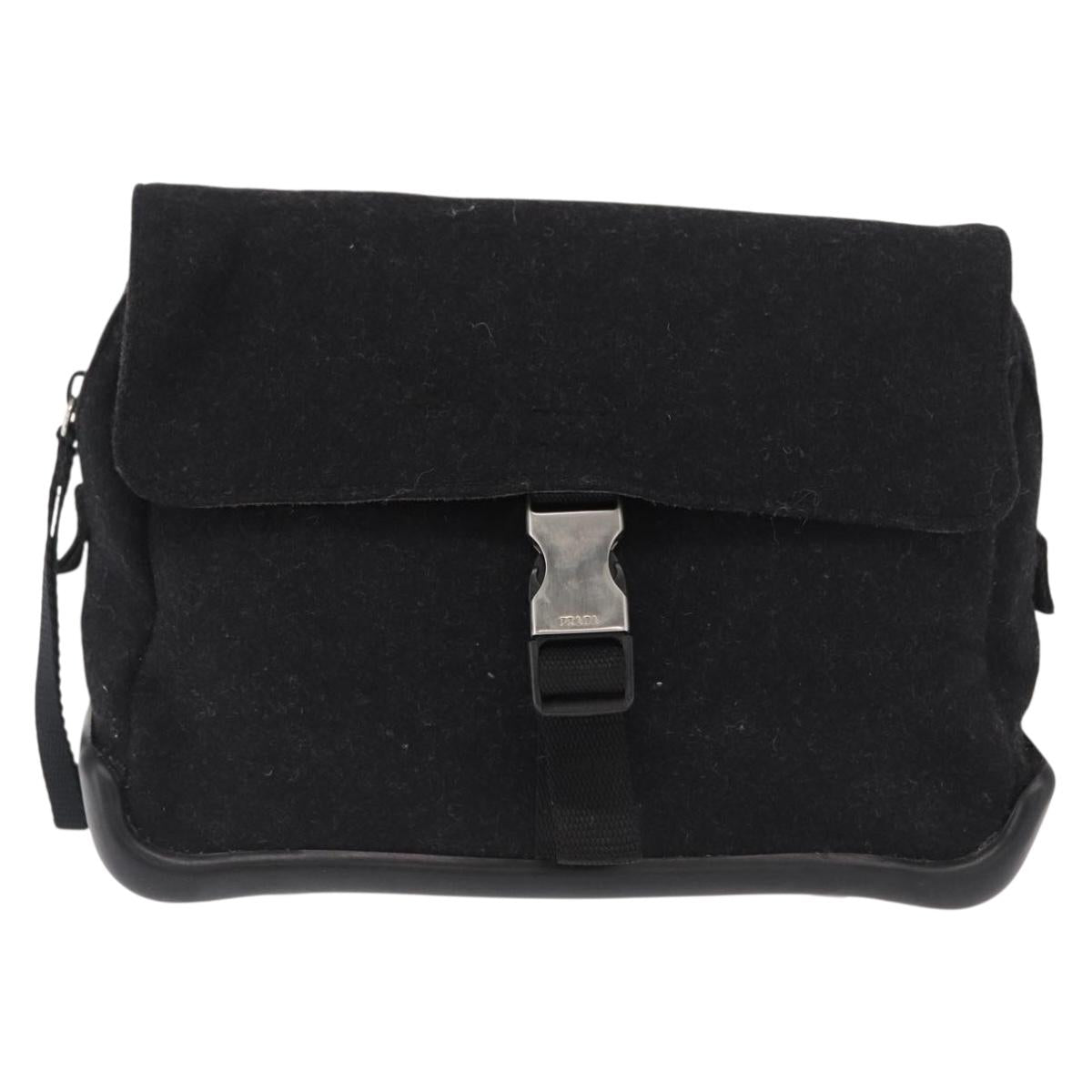 PRADA Sports Shoulder Bag Wool Black Silver Auth 165073