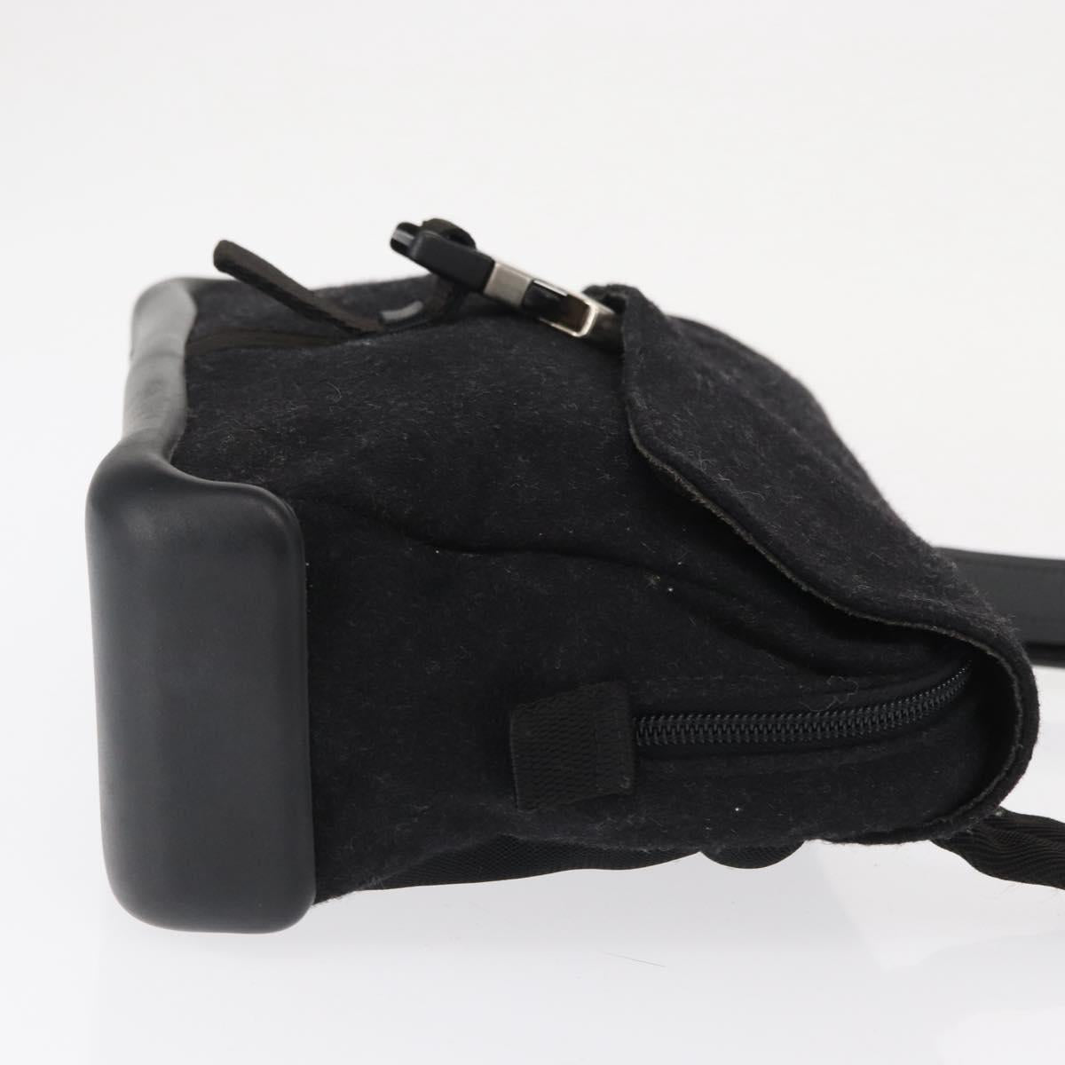 PRADA Sports Shoulder Bag Wool Black Silver Auth 165073