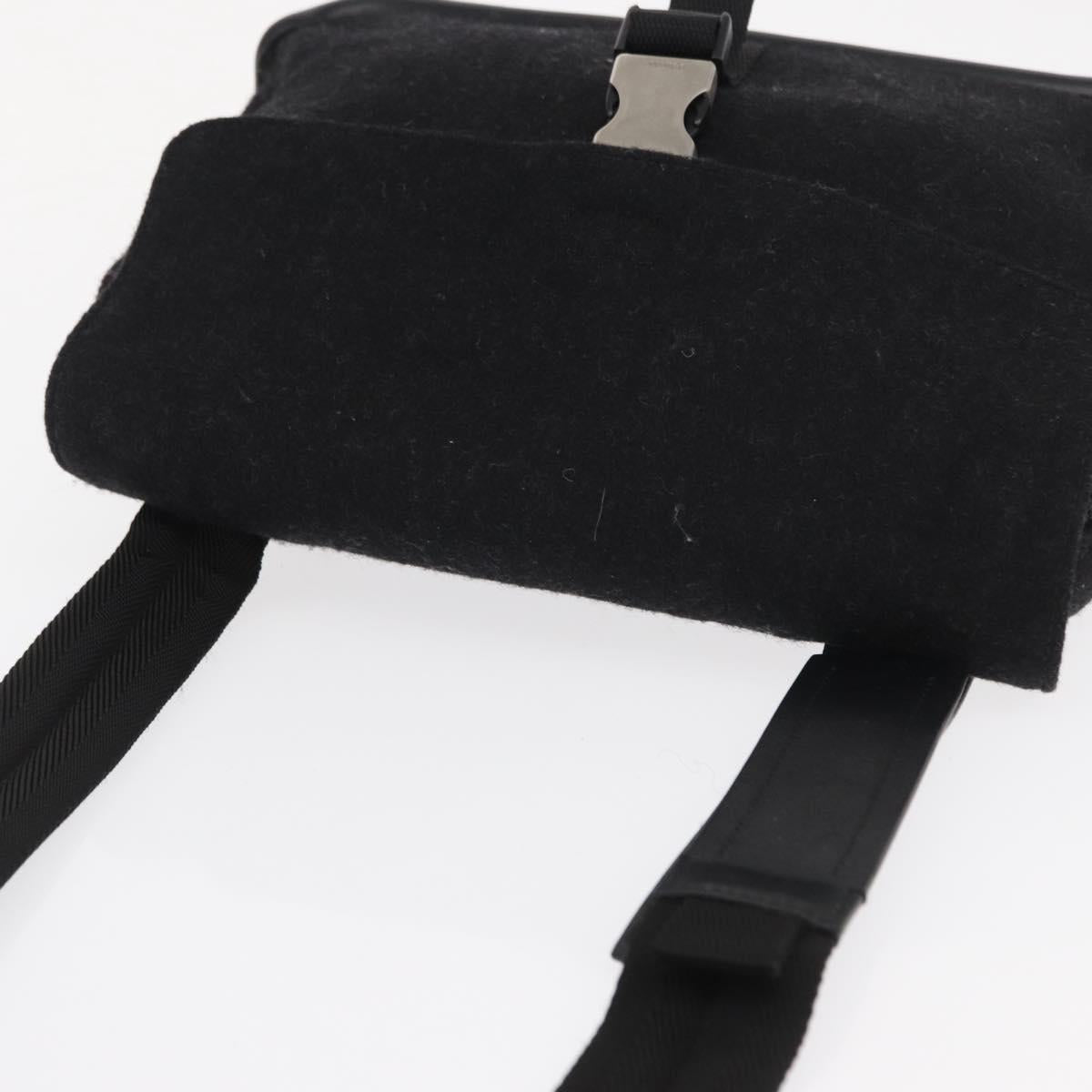 PRADA Sports Shoulder Bag Wool Black Silver Auth 165073