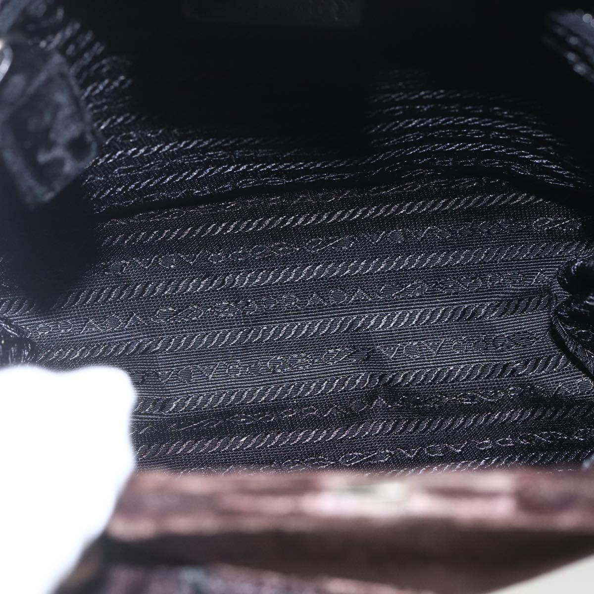 PRADA Hand Bag Velor Brown Silver Auth 165076