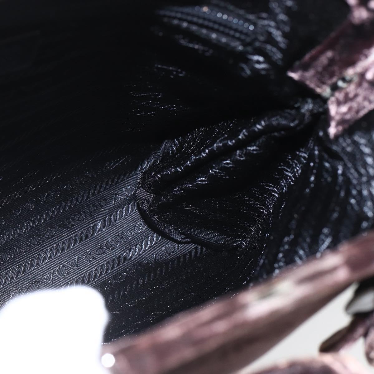 PRADA Hand Bag Velor Brown Silver Auth 165076