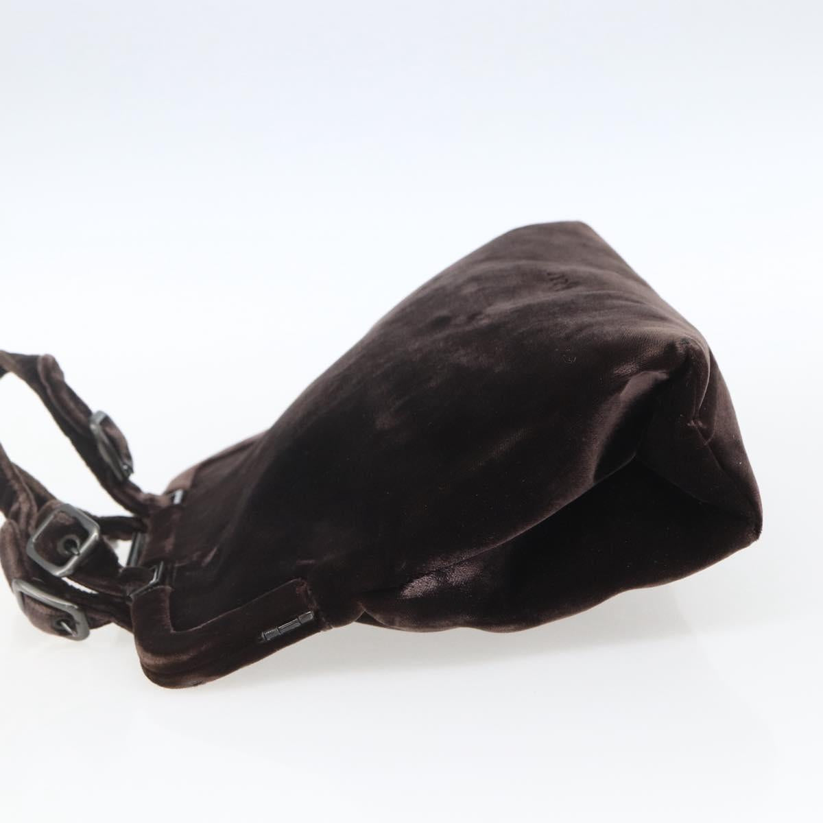 PRADA Hand Bag Velor Brown Silver Auth 165076