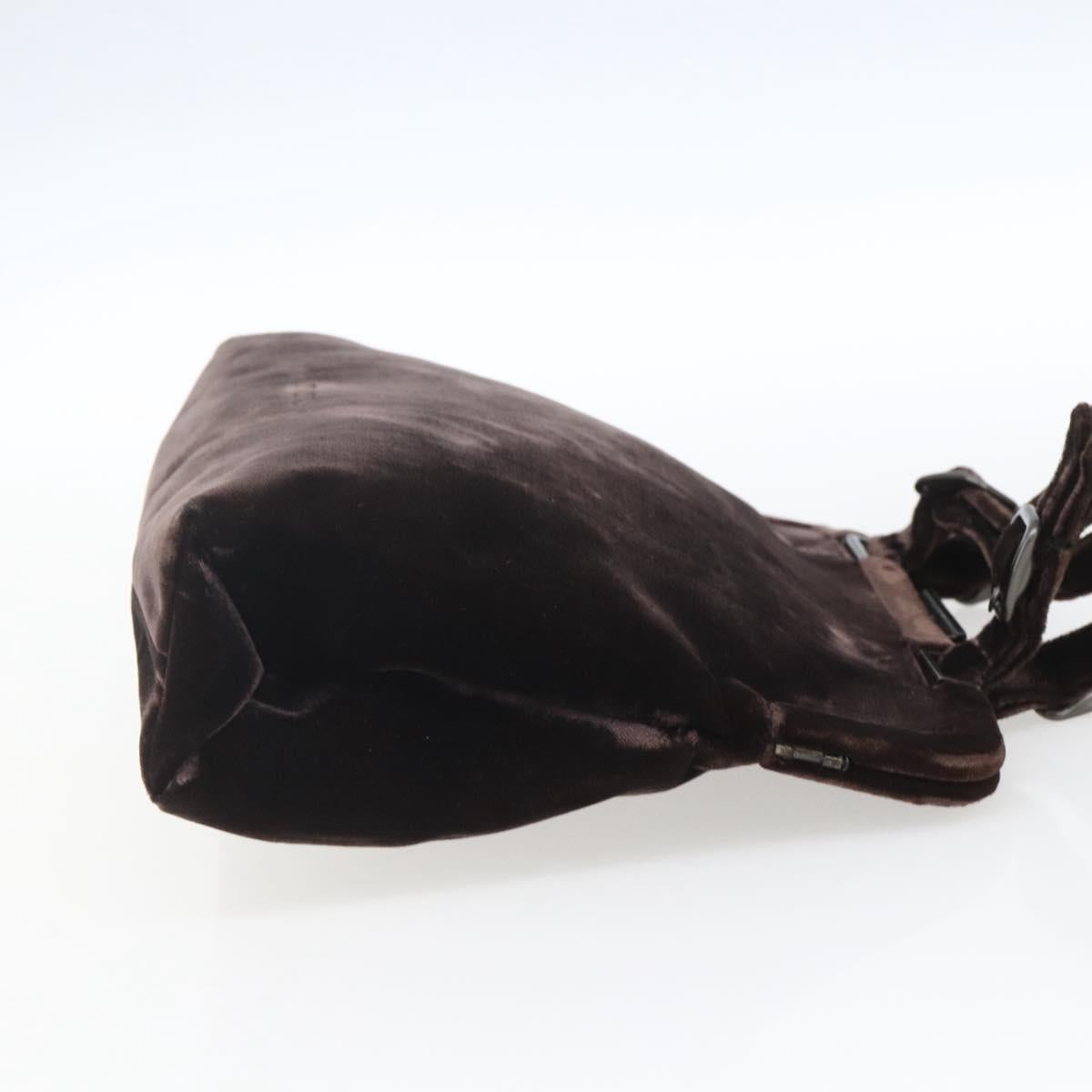 PRADA Hand Bag Velor Brown Silver Auth 165076