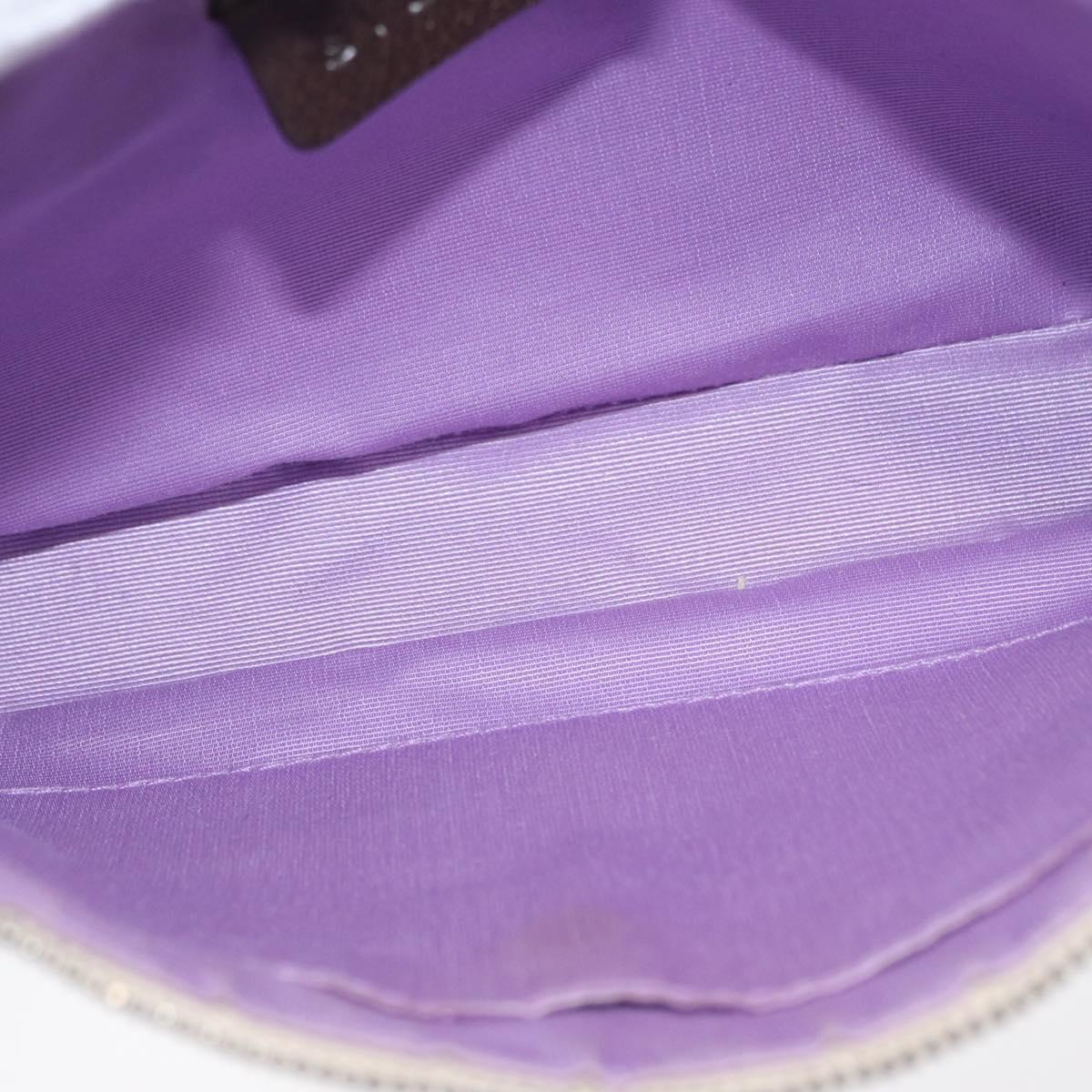 BVLGARI Logo Mania Hand Pouch Canvas Leather Beige Silver Auth 165077