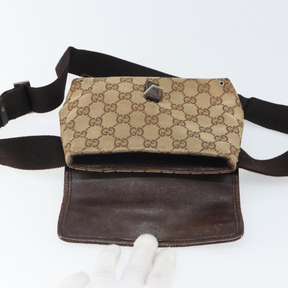 GUCCI GG Canvas Body Bag Beige Silver 92543 Auth 165079