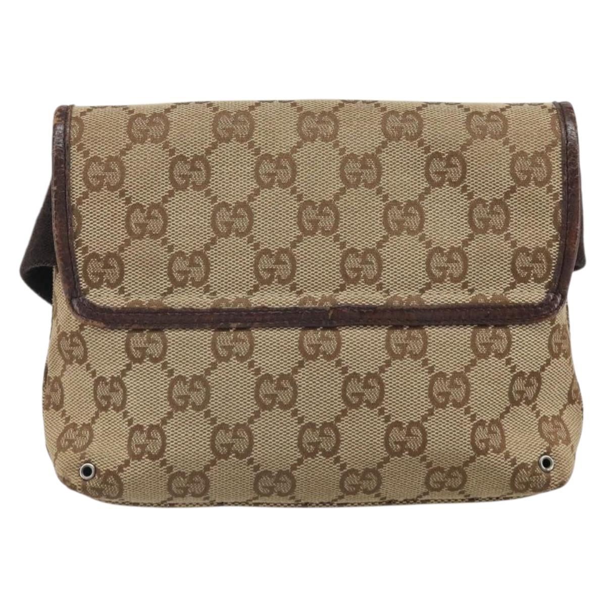 GUCCI GG Canvas Body Bag Beige Silver 92543 Auth 165079