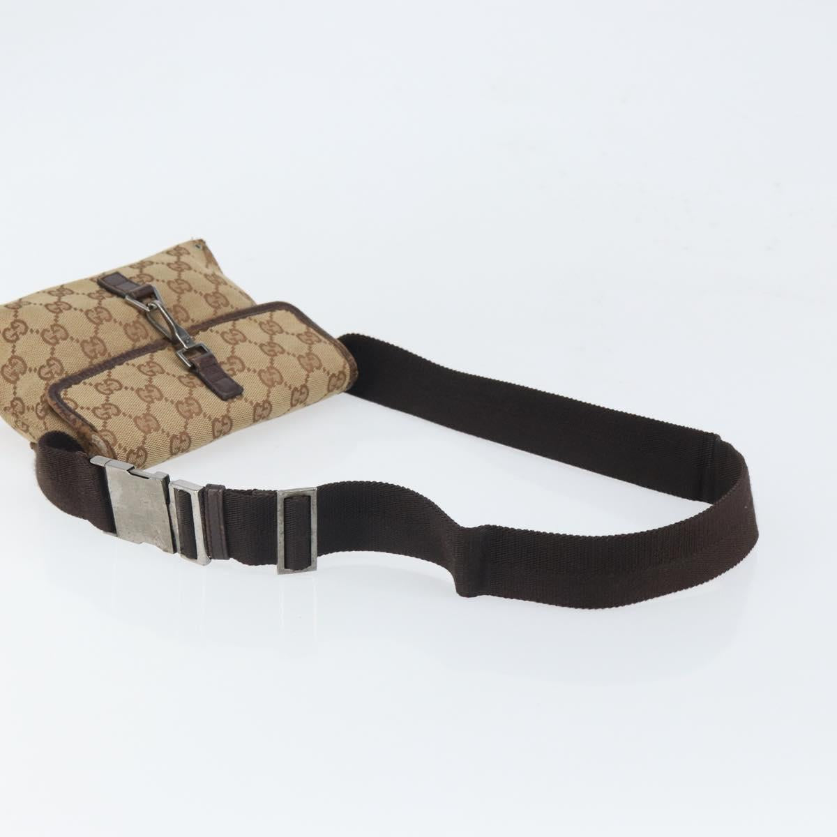 GUCCI GG Canvas Body Bag Beige Silver 92543 Auth 165079