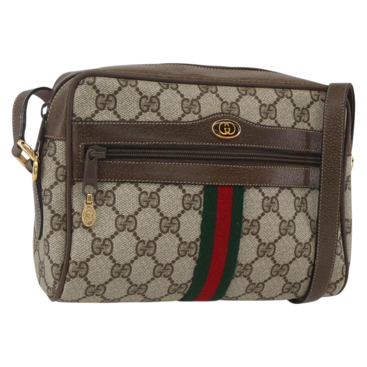 GUCCI GG Supreme Web Sherry Line Bag PVC Beige Gold 75 02 004 Auth 165083