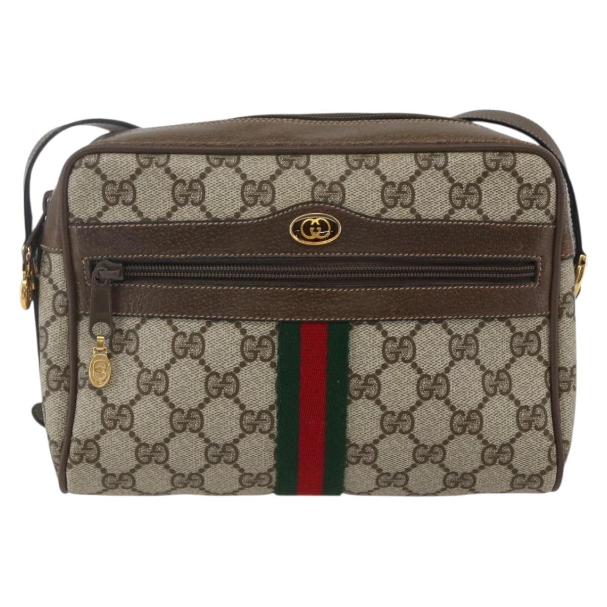 GUCCI GG Supreme Web Sherry Line Bag PVC Beige Gold 75 02 004 Auth 165083