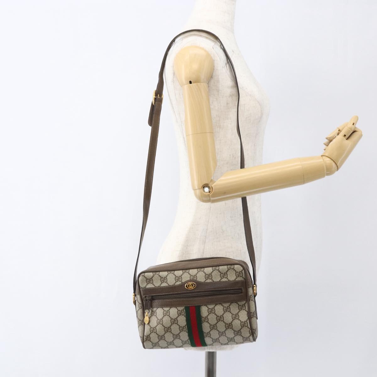 GUCCI GG Supreme Web Sherry Line Bag PVC Beige Gold 75 02 004 Auth 165083