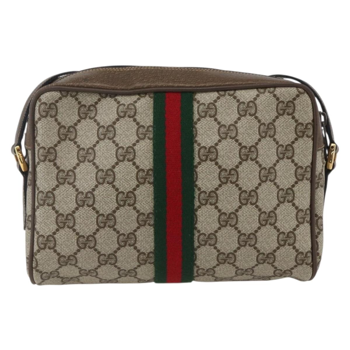 GUCCI GG Supreme Web Sherry Line Bag PVC Beige Gold 75 02 004 Auth 165083