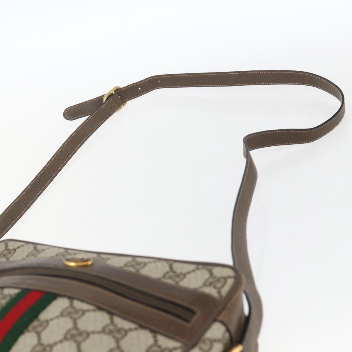 GUCCI GG Supreme Web Sherry Line Bag PVC Beige Gold 75 02 004 Auth 165083