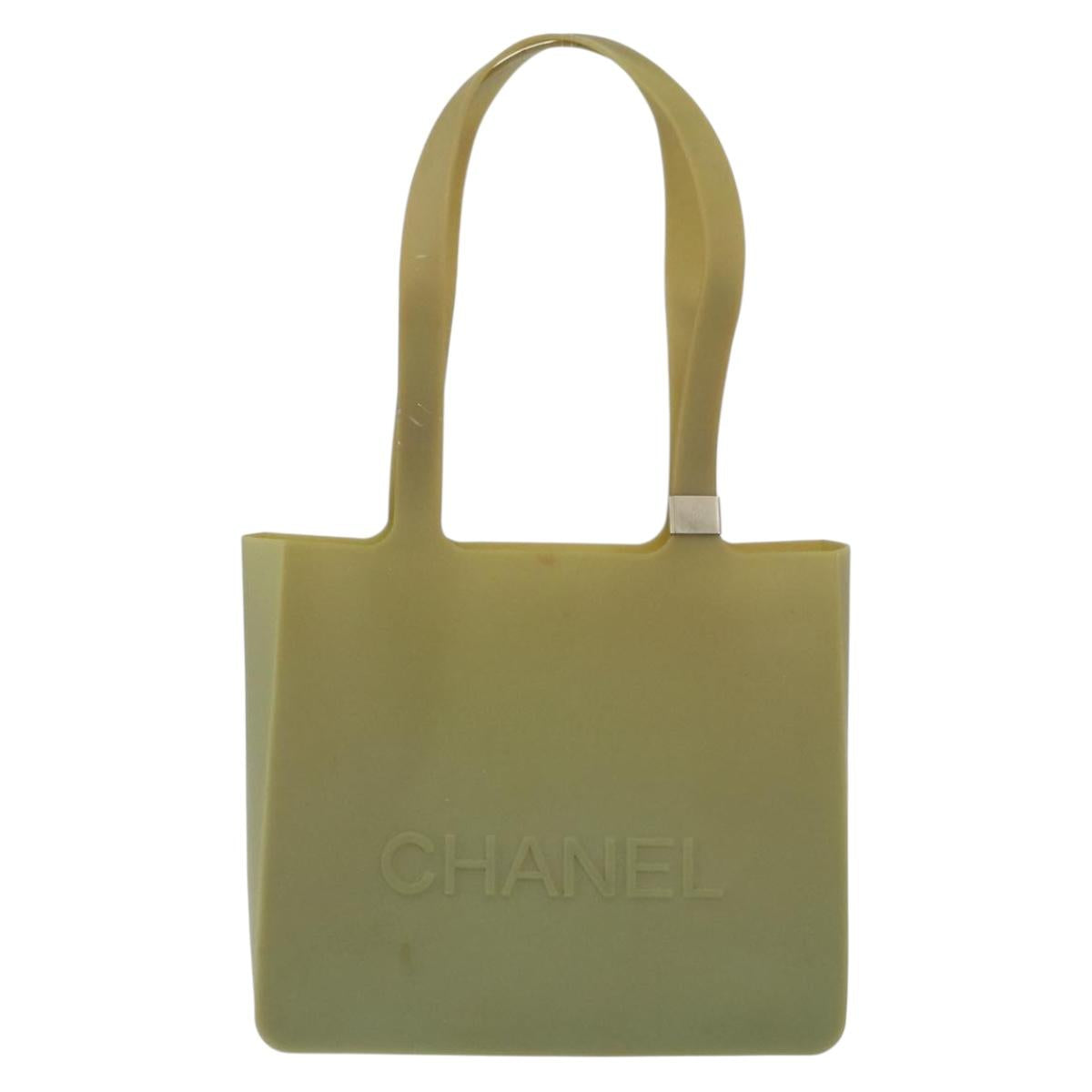 CHANEL Tote Bag rubber Khaki CC Auth 165086
