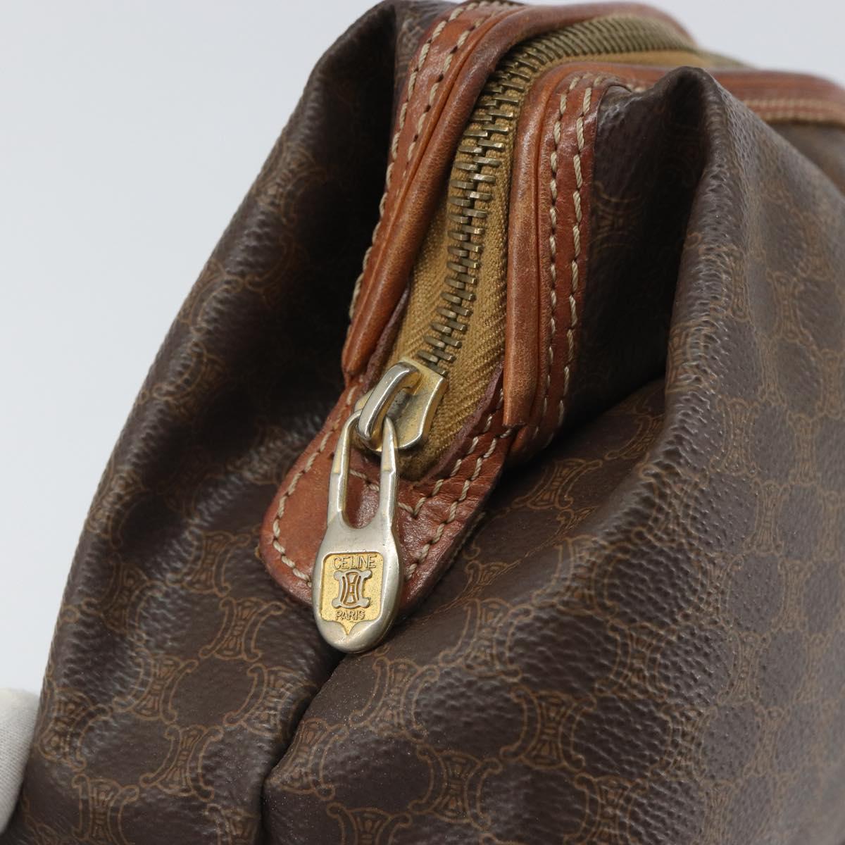 CELINE Macadam Canvas Pouch PVC Leather Brown Gold Auth 165097