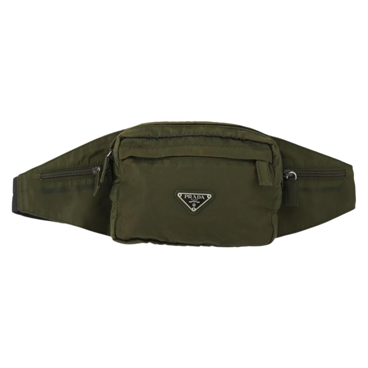 PRADA Waist bag Nylon Khaki Silver Auth 165098