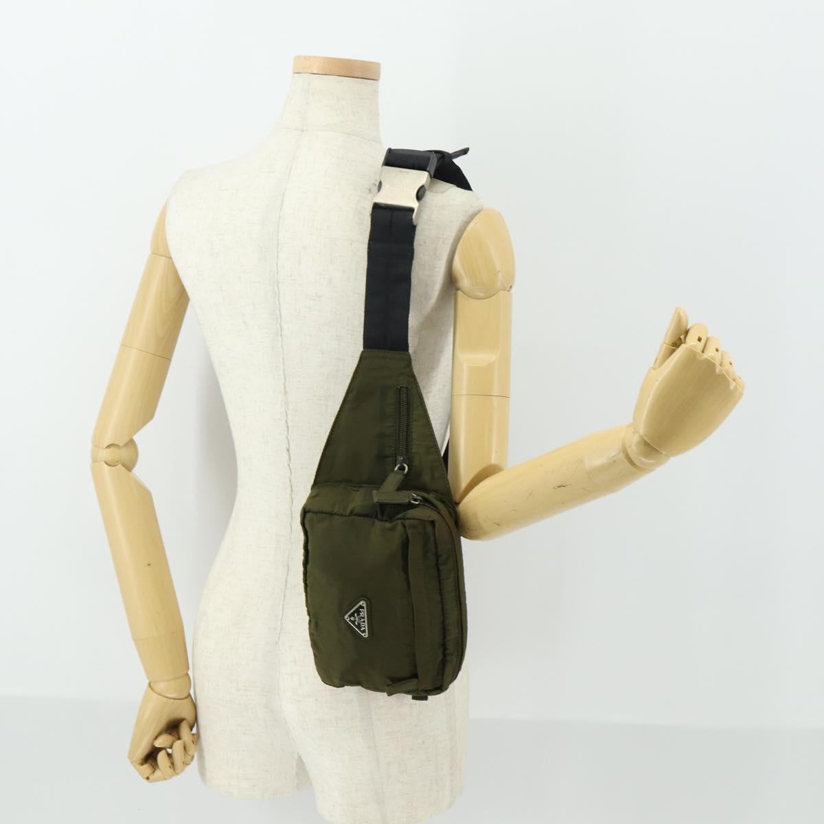 PRADA Waist bag Nylon Khaki Silver Auth 165098