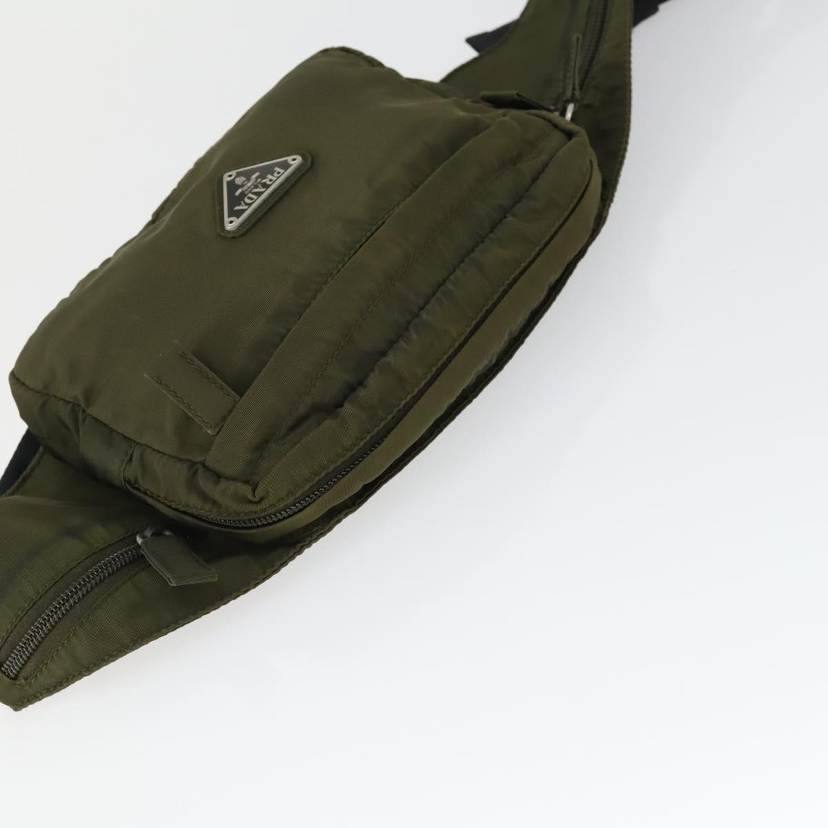 PRADA Waist bag Nylon Khaki Silver Auth 165098