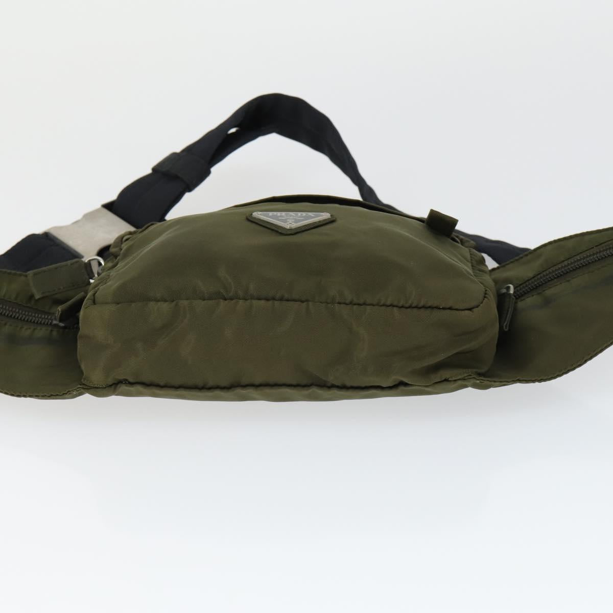 PRADA Waist bag Nylon Khaki Silver Auth 165098