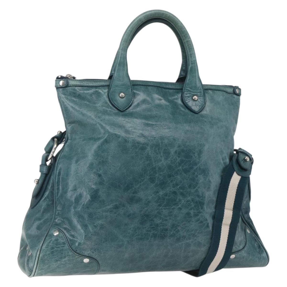 BALLY Hand Bag Leather 2way Green Silver Auth 165100