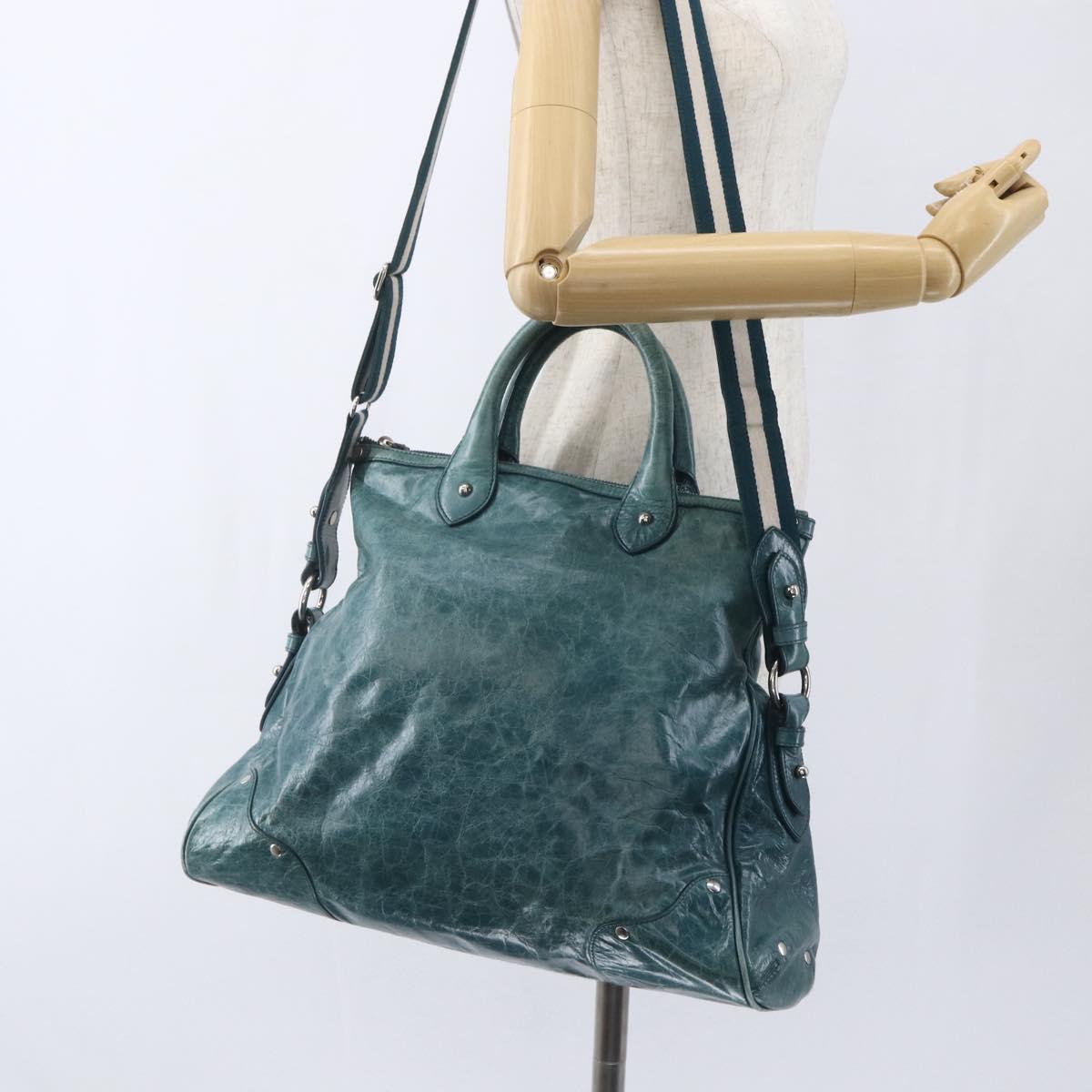 BALLY Hand Bag Leather 2way Green Silver Auth 165100