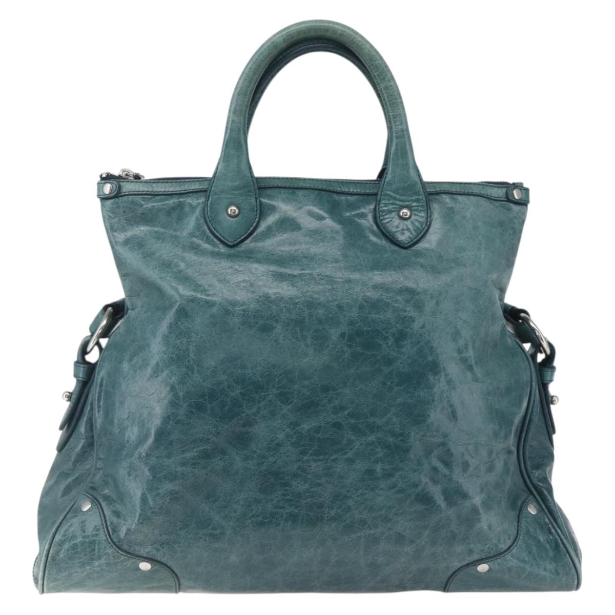 BALLY Hand Bag Leather 2way Green Silver Auth 165100