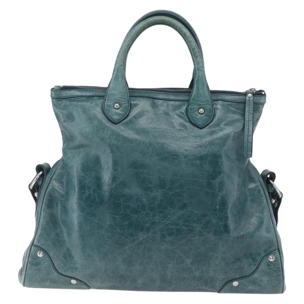 BALLY Hand Bag Leather 2way Green Silver Auth 165100