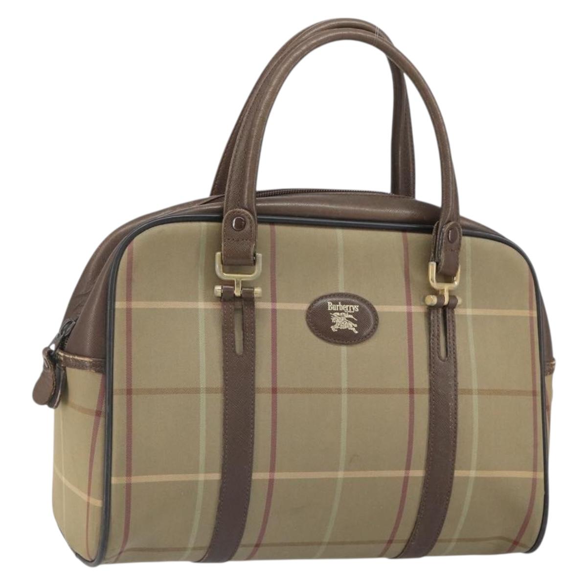 Burberrys Nova Check Hand Bag Canvas Beige Auth 165101