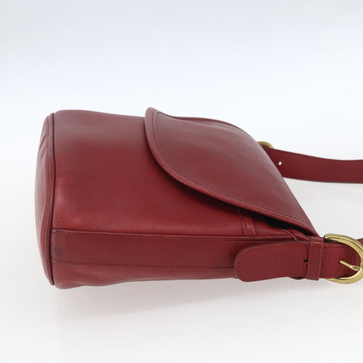 Coach Shoulder Bag Leather Red Gold Auth 165111