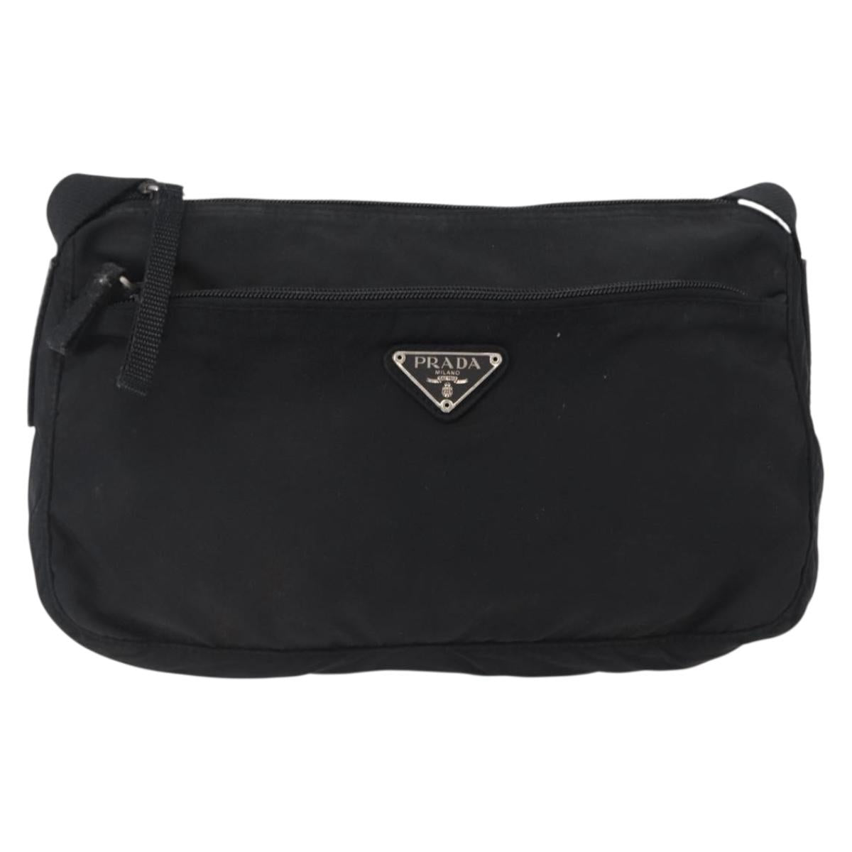 PRADA Shoulder Bag Nylon Black Silver Auth 165115