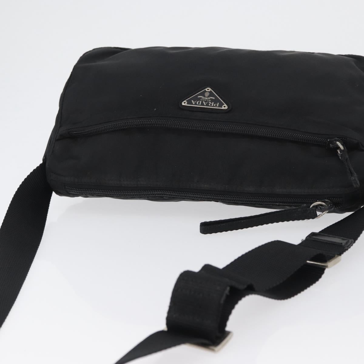 PRADA Shoulder Bag Nylon Black Silver Auth 165115