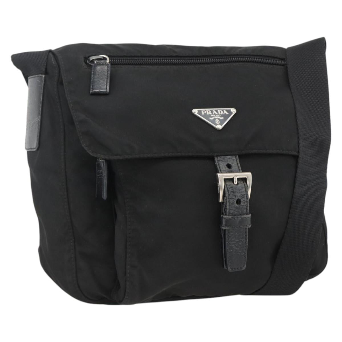 PRADA Shoulder Bag Nylon Black Silver Auth 165117