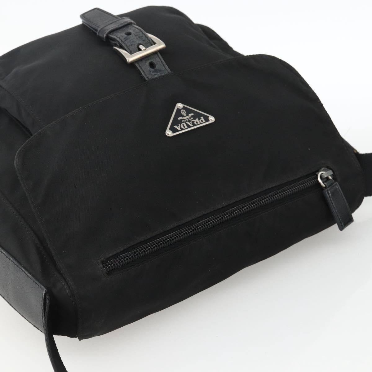 PRADA Shoulder Bag Nylon Black Silver Auth 165117