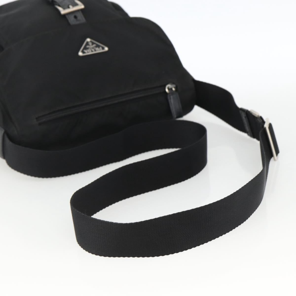 PRADA Shoulder Bag Nylon Black Silver Auth 165117