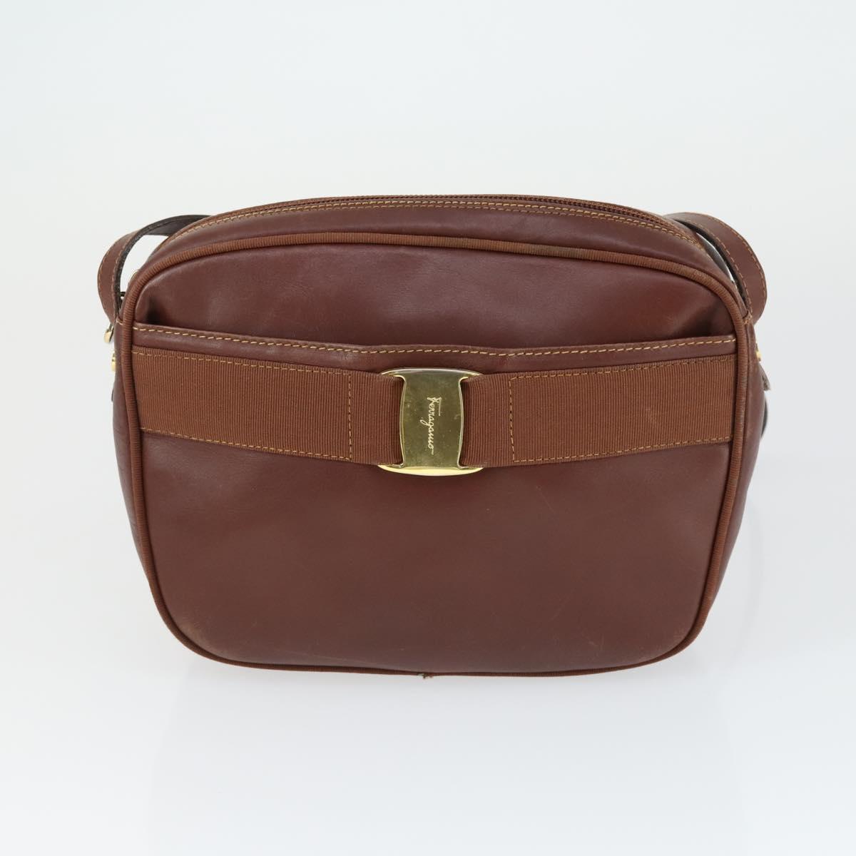 Salvatore Ferragamo Shoulder Bag Leather 3 Set Brown Black Auth 165121