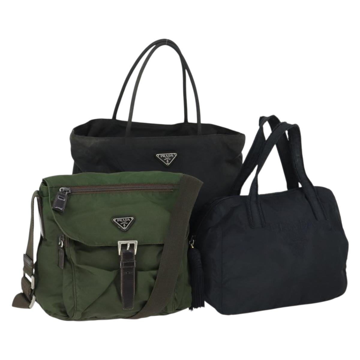 PRADA Shoulder Bag Nylon 3 Set Black Navy khaki Auth 165123
