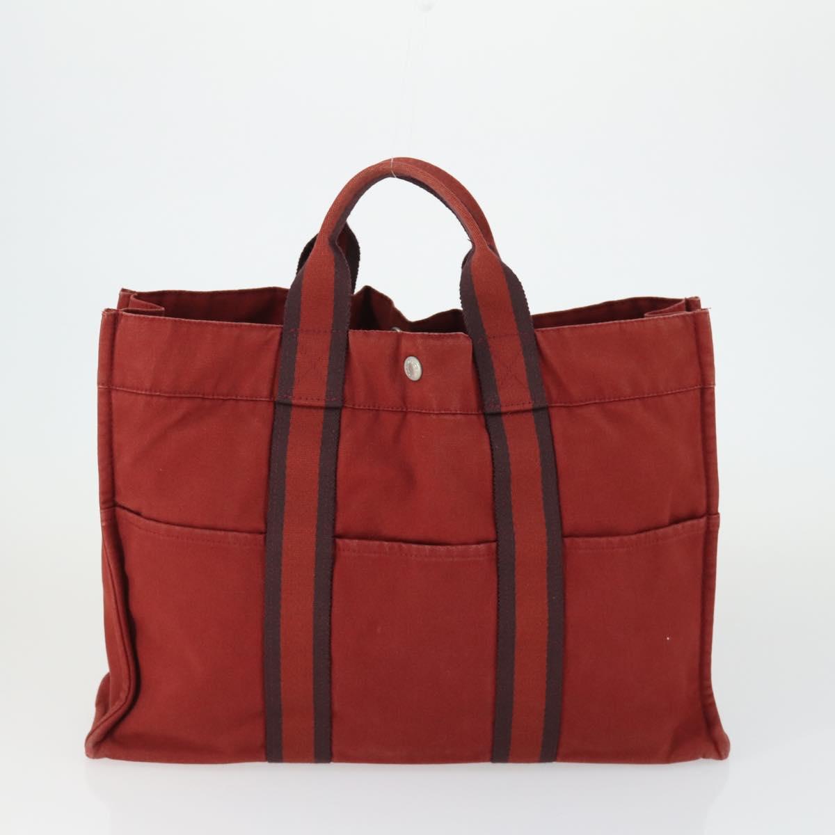 HERMES Fourre Tout Hand Bag Canvas 3 Set Gray Black Red Auth 165128